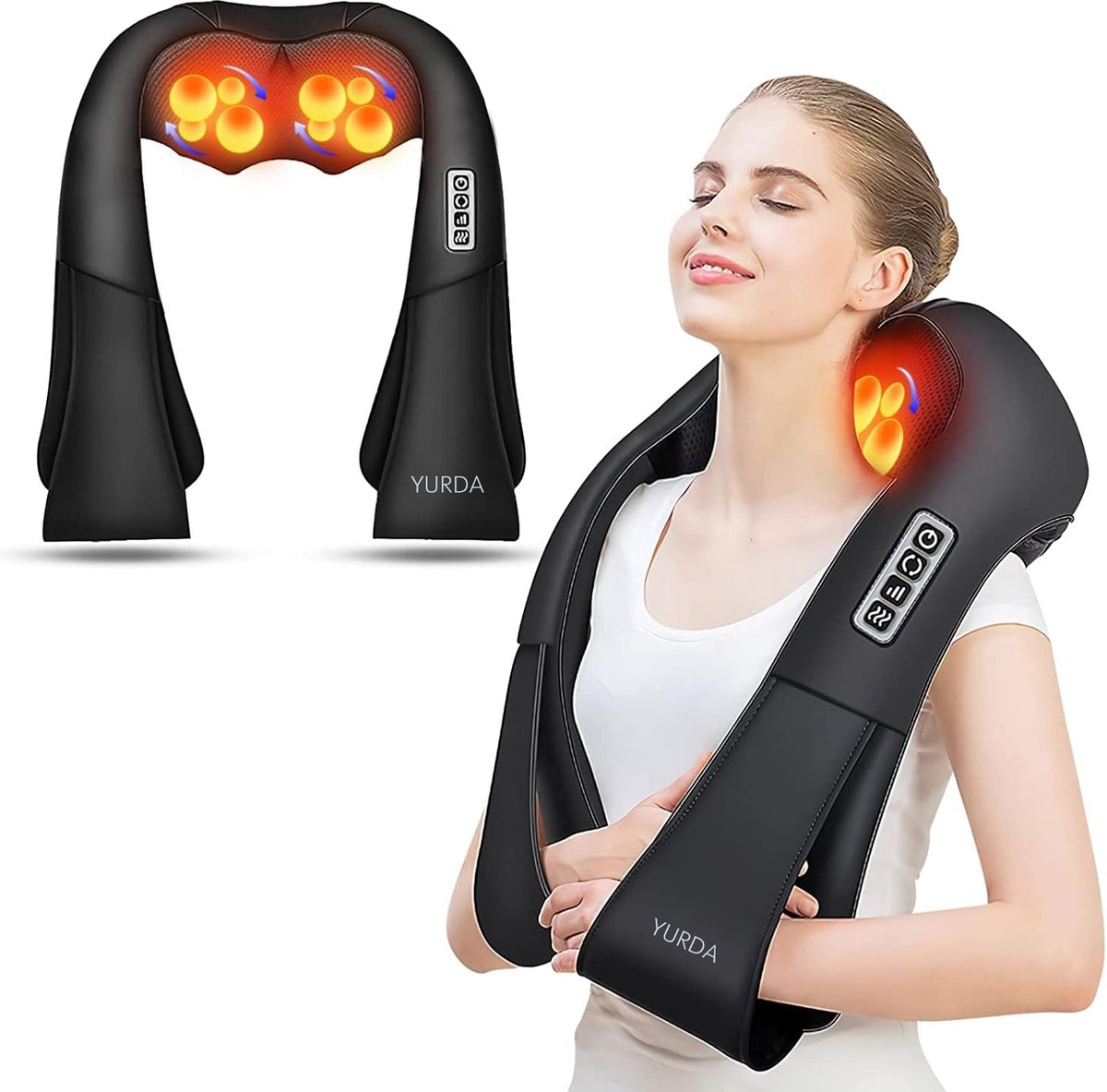 YURDA - Draadloze Shiatsu Massagekussen - Nekmassage - Nek en Schouder - Infrarood - Zwart YURDA