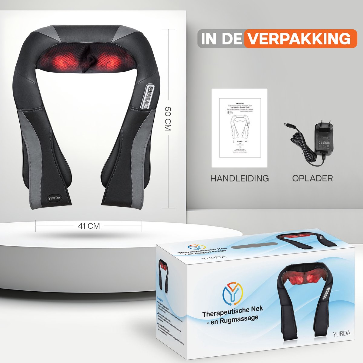 YURDA - Draadloze Shiatsu Massagekussen - Nekmassage - Nek en Schouder - Infrarood - Zwart YURDA