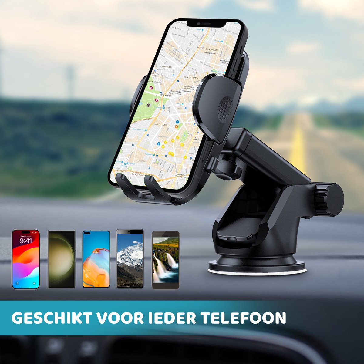YURDA Telefoonhouders auto - 3in1 Telefoonhouder Met Zuignap - Universeel - Verstelbaar - Mobiel / GSM houder - Zwart YURDA