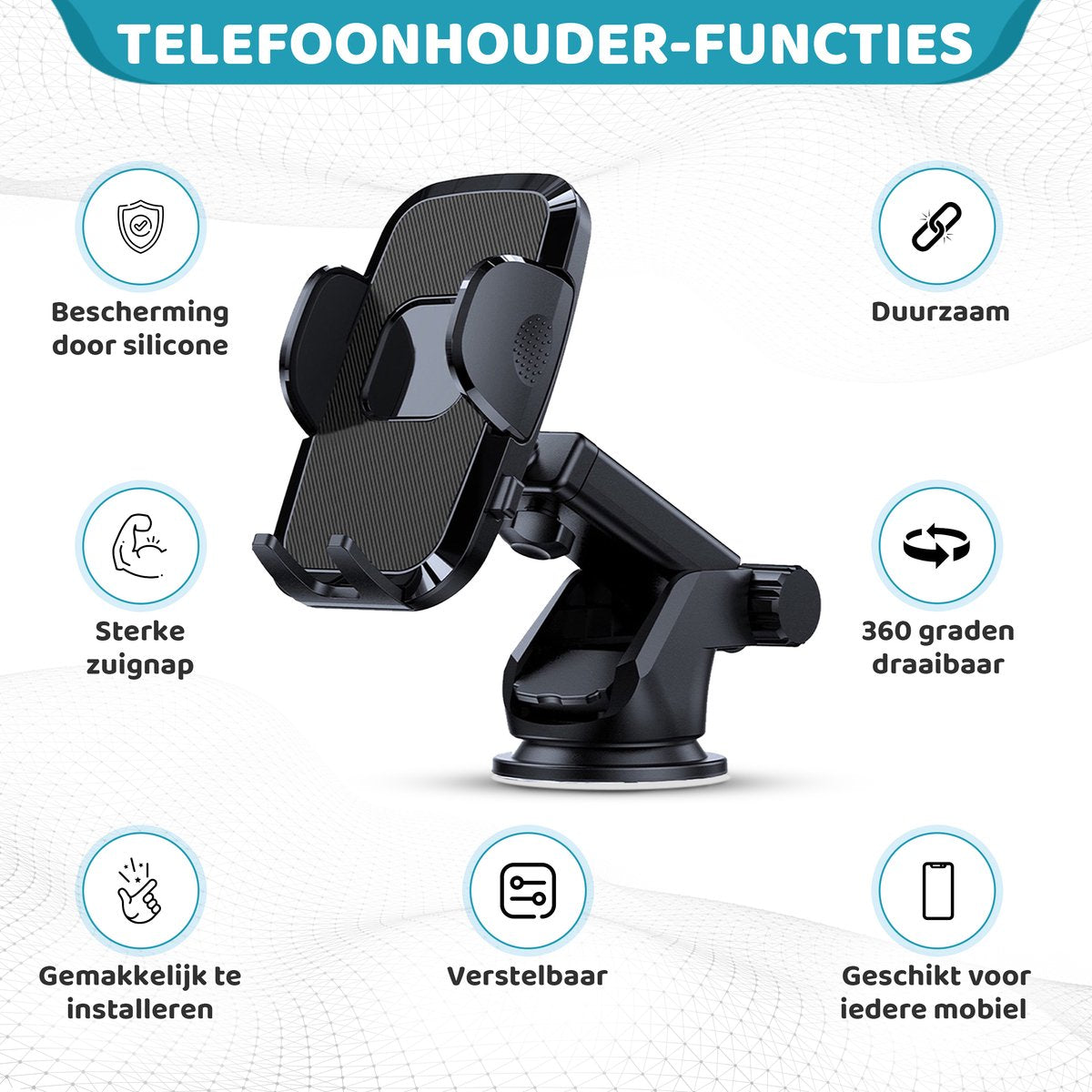 YURDA Telefoonhouders auto - 3in1 Telefoonhouder Met Zuignap - Universeel - Verstelbaar - Mobiel / GSM houder - Zwart YURDA
