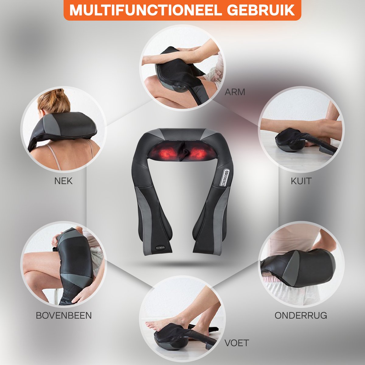 YURDA - Draadloze Shiatsu Massagekussen - Nekmassage - Nek en Schouder - Infrarood - Zwart YURDA