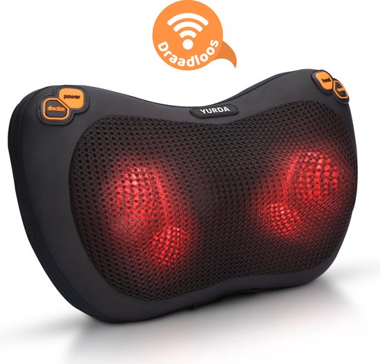 YURDA - Draadloze Massagekussen - Warmte functie - Elektrisch nek en rug massage - Shiatsu massage kussen - Massageapparaat - Zwart YURDA