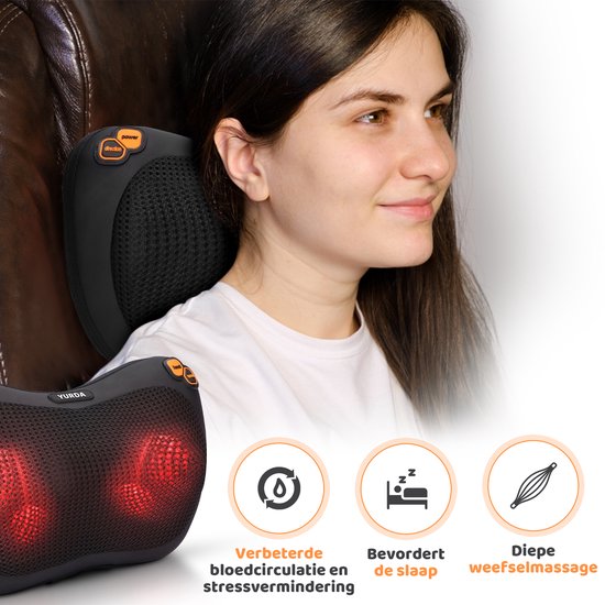 YURDA - Draadloze Massagekussen - Warmte functie - Elektrisch nek en rug massage - Shiatsu massage kussen - Massageapparaat - Zwart YURDA