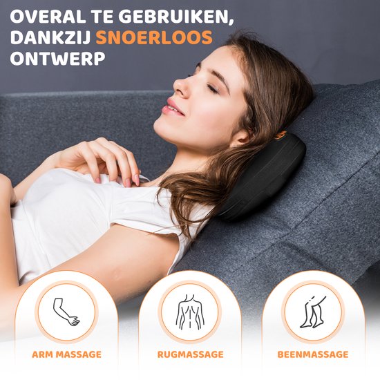 YURDA - Draadloze Massagekussen - Warmte functie - Elektrisch nek en rug massage - Shiatsu massage kussen - Massageapparaat - Zwart YURDA