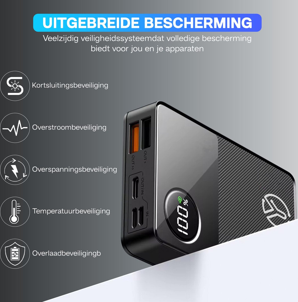 Yurda Powerbank - 27.000 mAh - 22.5W snellader - Quick charge 3.0 - Led indicator - Powerbank iPhone / Samsung YURDA