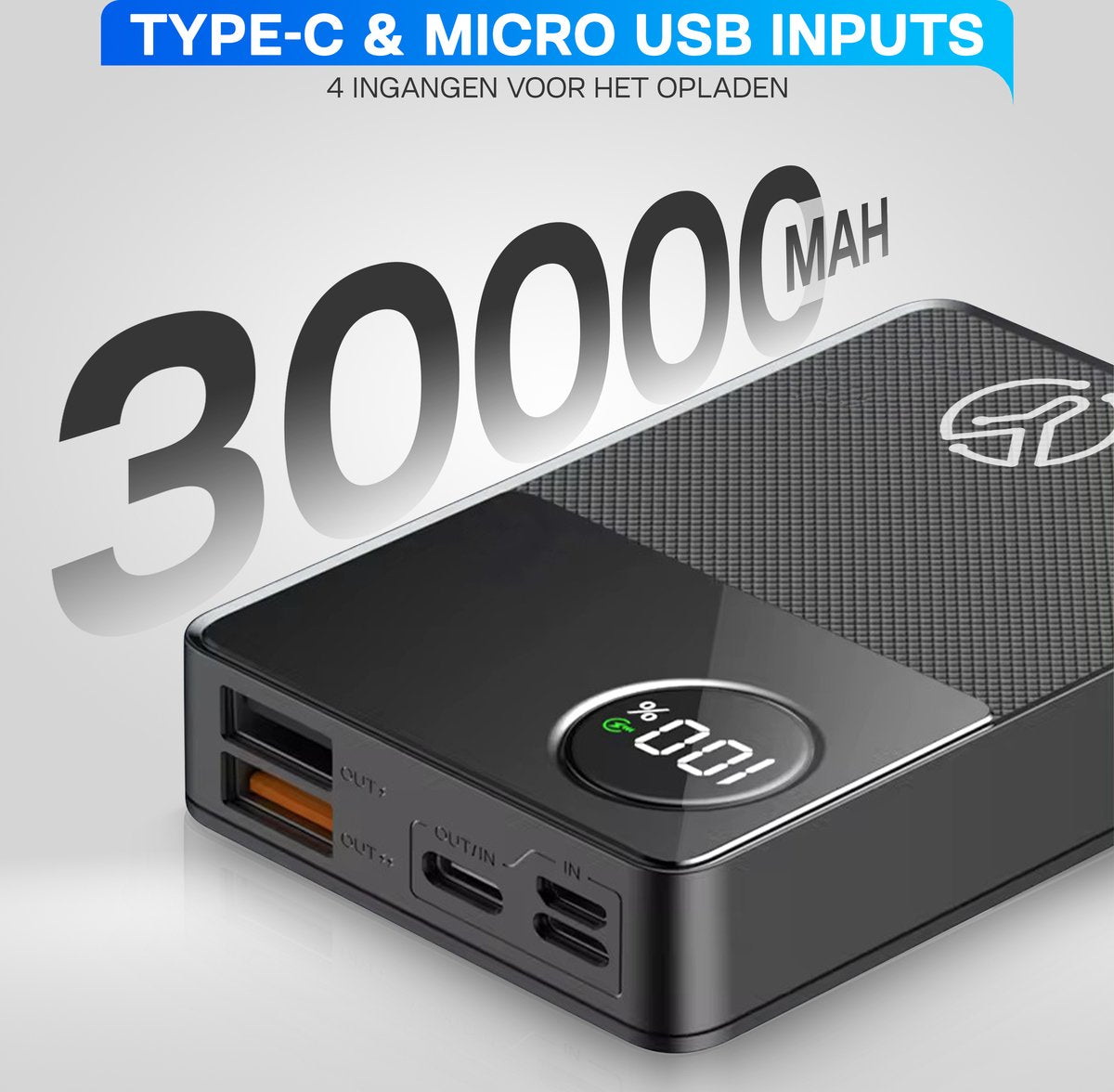 Yurda Powerbank - 27.000 mAh - 22.5W snellader - Quick charge 3.0 - Led indicator - Powerbank iPhone / Samsung YURDA