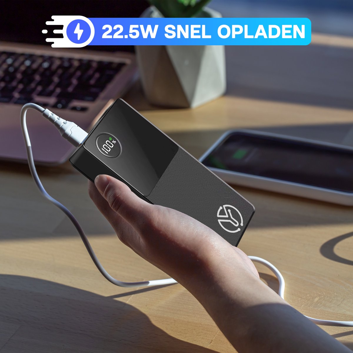 Yurda Powerbank - 27.000 mAh - 22.5W snellader - Quick charge 3.0 - Led indicator - Powerbank iPhone / Samsung YURDA