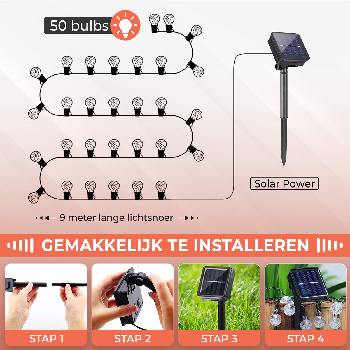 Yurda Solar Garden Lighting - Light Strings - 50 LED Lights + 9 Meters - Outdoor Christmas Lights - Solar Garden Lighting - Outdoor Garden Lighting YURDA