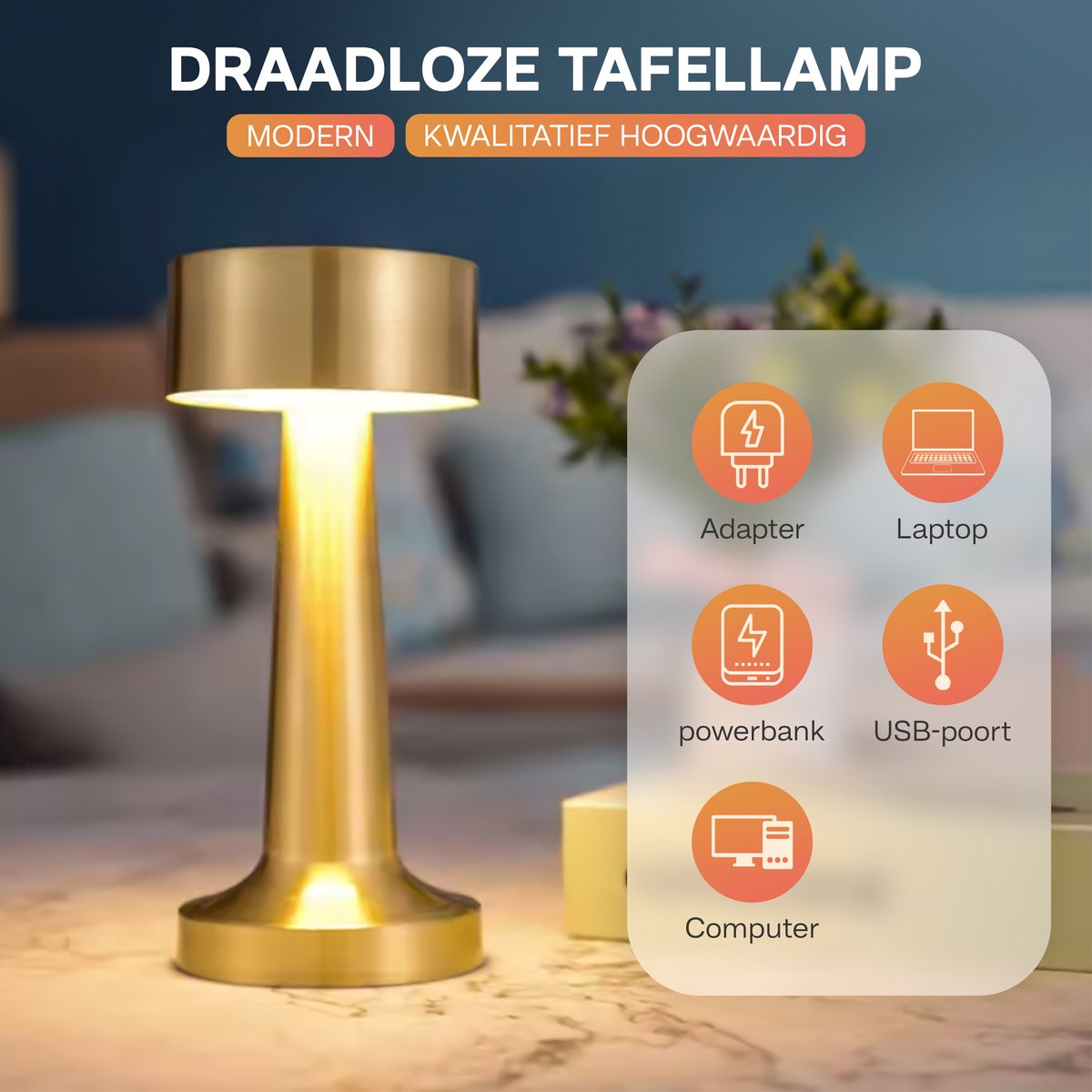 ✨ Yurda Luxe Premium Gouden Tafellamp – Touch Bediening met 3 Kleuren 🌟 | Elegante Nachtlamp voor Slaapkamer &amp; Woonkamer 🛋️ YURDA