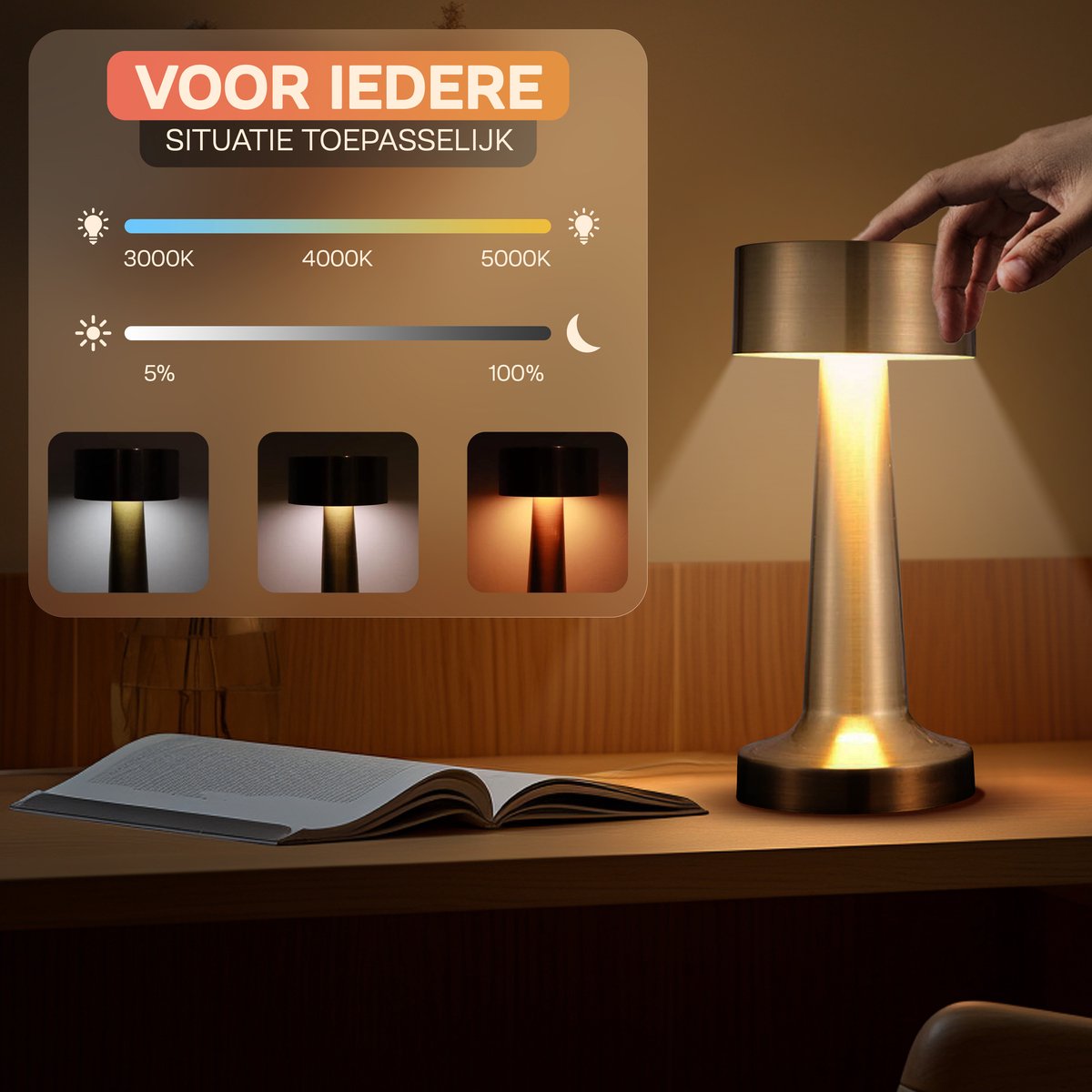 ✨ Yurda Luxe Premium Gouden Tafellamp – Touch Bediening met 3 Kleuren 🌟 | Elegante Nachtlamp voor Slaapkamer &amp; Woonkamer 🛋️ YURDA