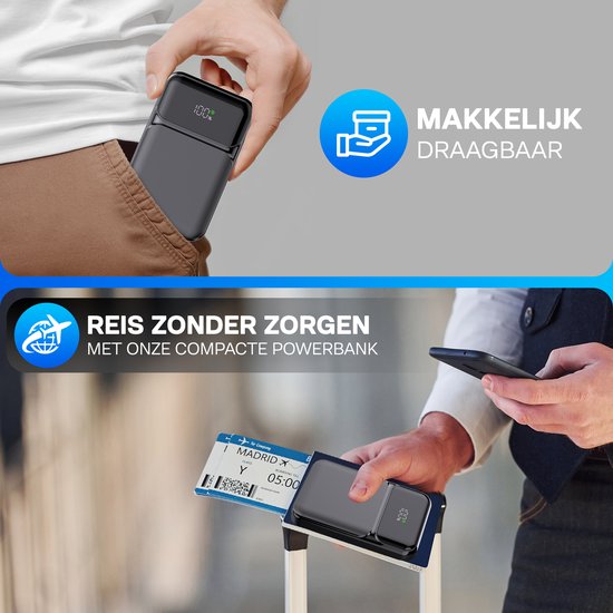 🔋 Yurda Powerbank 10.000 mAh – Ultra Snelladen 22,5W ⚡ | Type-C &amp; Micro Ingangen | Type-C &amp; USB Uitgangen | LED Display YURDA