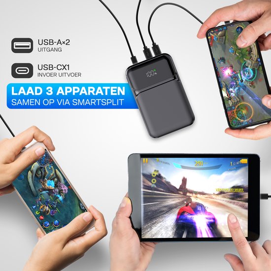 🔋 Yurda Powerbank 10.000 mAh – Ultra Snelladen 22,5W ⚡ | Type-C &amp; Micro Ingangen | Type-C &amp; USB Uitgangen | LED Display YURDA