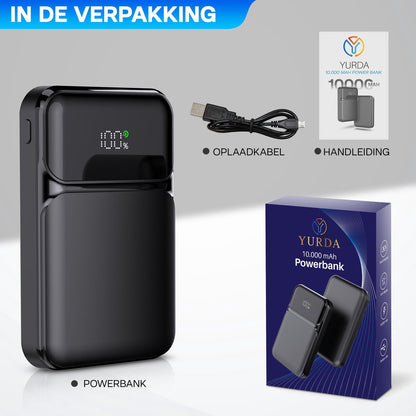 🔋 Yurda Powerbank 10.000 mAh – Ultra Snelladen 22,5W ⚡ | Type-C &amp; Micro Ingangen | Type-C &amp; USB Uitgangen | LED Display YURDA