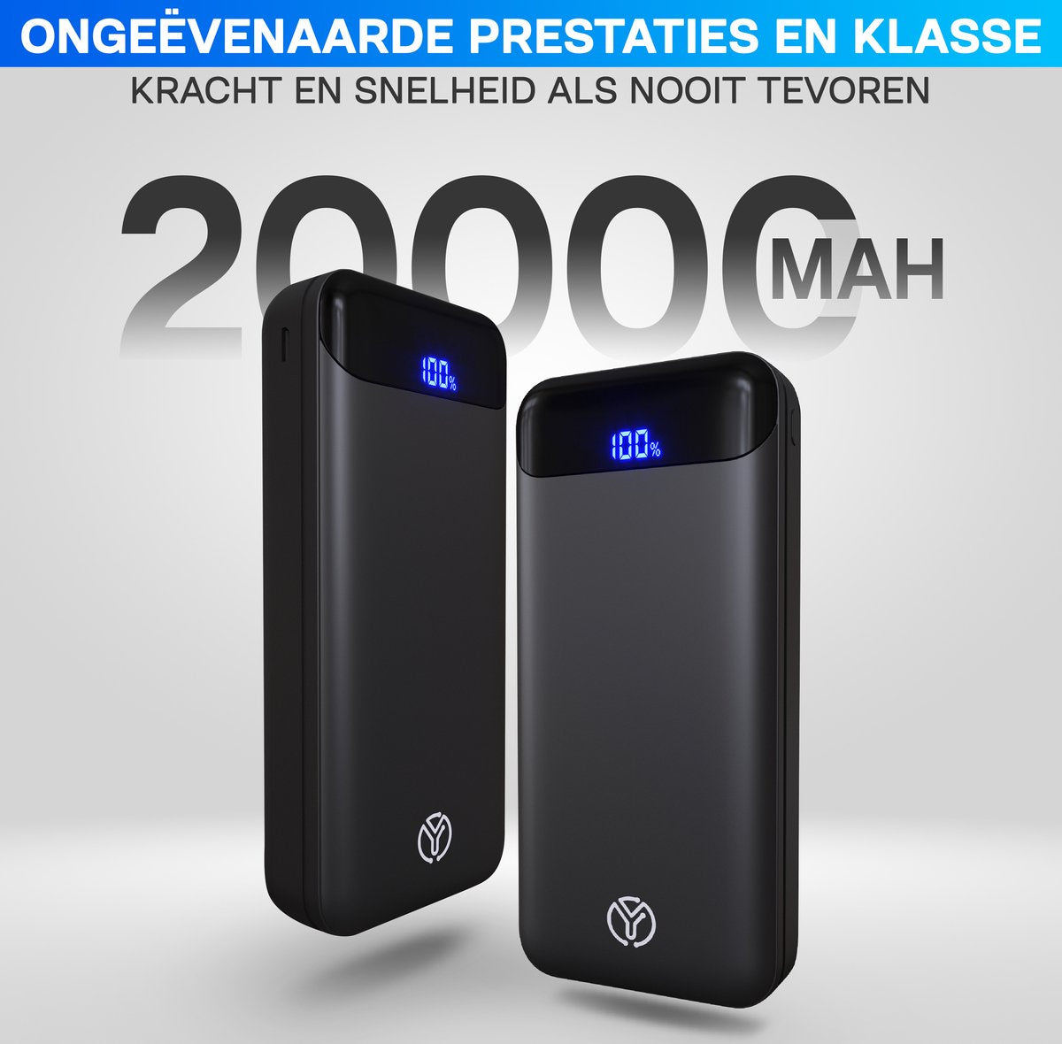 🔋 Yurda Powerbank 20.000 mAh – Ultra Snelladen 22,5W ⚡ | Type-C &amp; Micro Ingangen | Type-C &amp; USB Uitgangen | LED Display YURDA