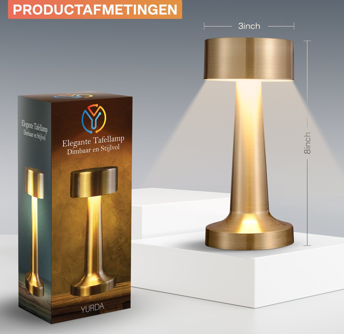 ✨ Yurda Luxe Premium Gouden Tafellamp – Touch Bediening met 3 Kleuren 🌟 | Elegante Nachtlamp voor Slaapkamer &amp; Woonkamer 🛋️ YURDA