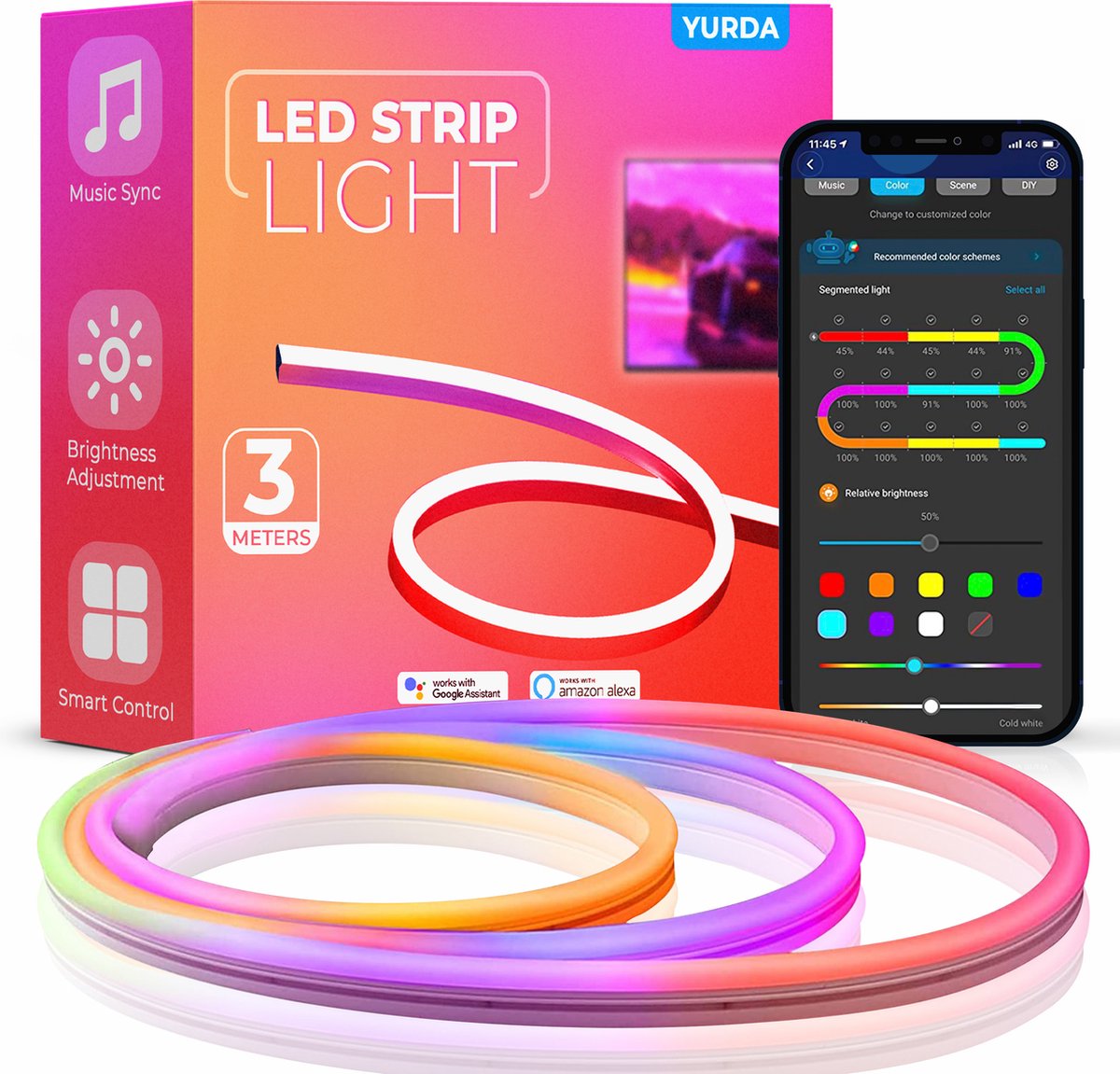🌈 YURDA Flexibele Neon LED Strip 3 Meter met App &amp; Afstandsbediening | 16 Miljoen Kleuren ✨ YURDA