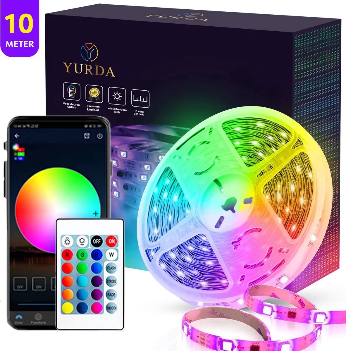 Yurda LED Strip 10 Meter – Kleurrijke LED Verlichting met Afstandsbediening | Perfect voor Slaapkamer, Gaming Setup & Feestjes! YURDA